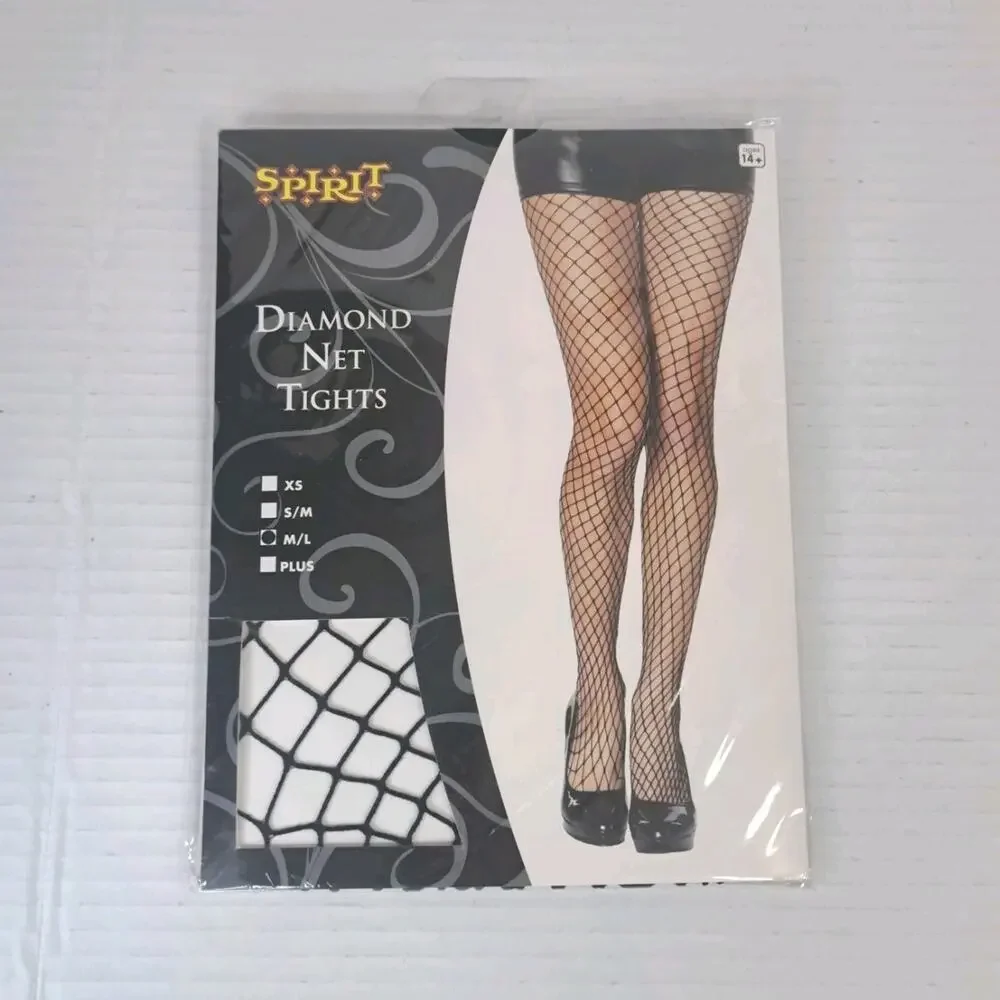 Spirit Diamond Fishnet Tights Black S/M Nylon Spandex Costume Hosiery New